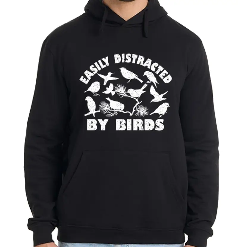 Felpa uomo con cappuccio facilmente distratto dagli uccelli