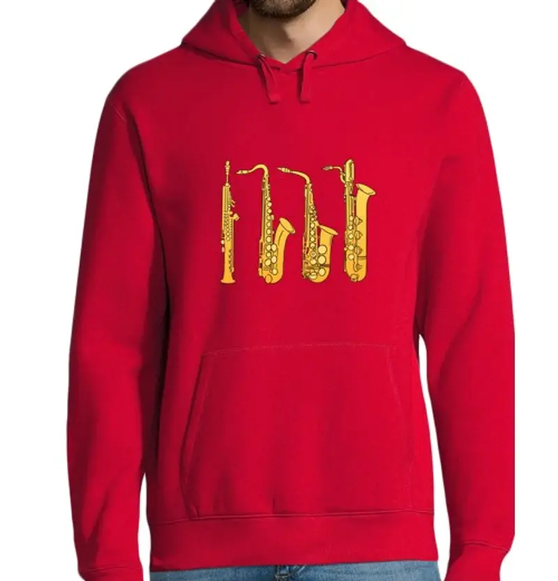 Felpa uomo con cappuccio famiglia di sassofoni
