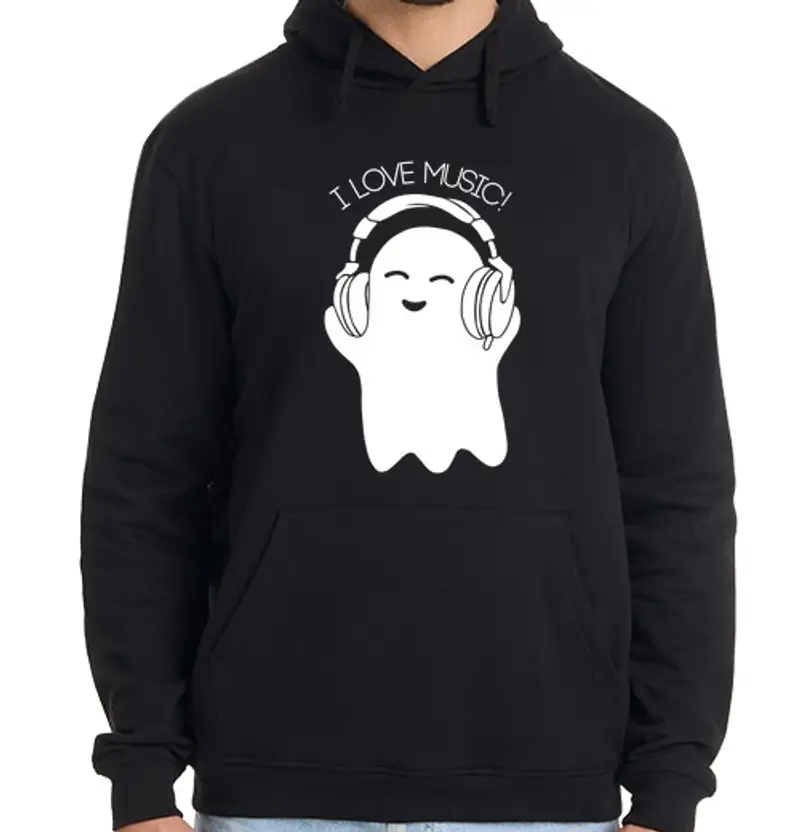 Felpa uomo con cappuccio fantasma ama la musica