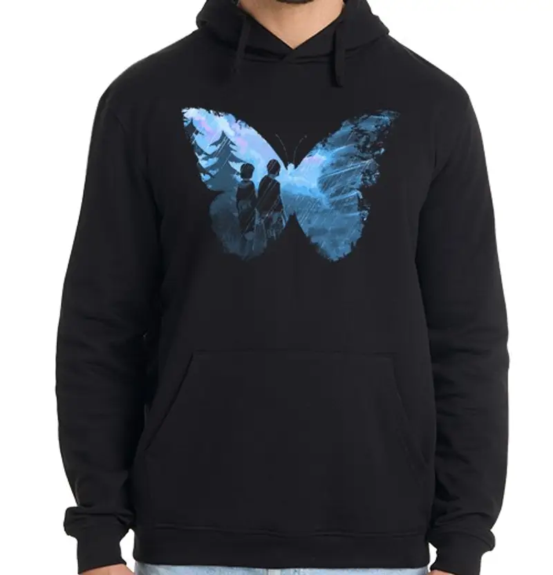 Felpa uomo con cappuccio farfalla blu