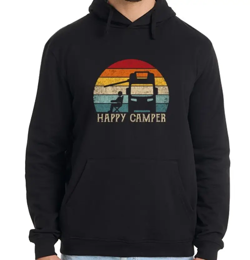 Felpa uomo con cappuccio felice camper rv camicia da campeggio u