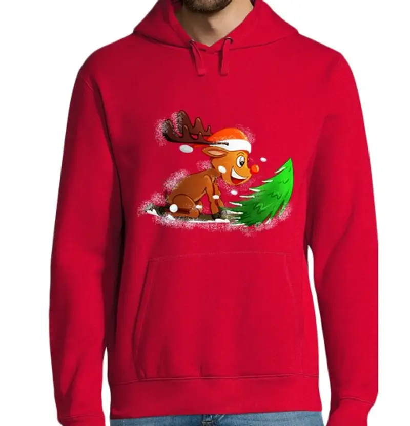 Felpa uomo con cappuccio felpa da uomo renna slitta abete