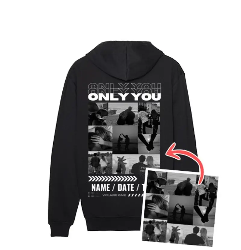 Felpa uomo con cappuccio felpa only you foto personalizzabile regali san valentino personalizzati