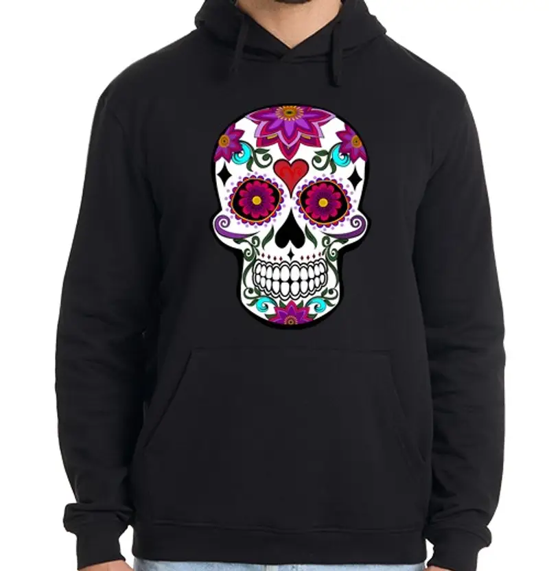 Felpa uomo con cappuccio floreale skull