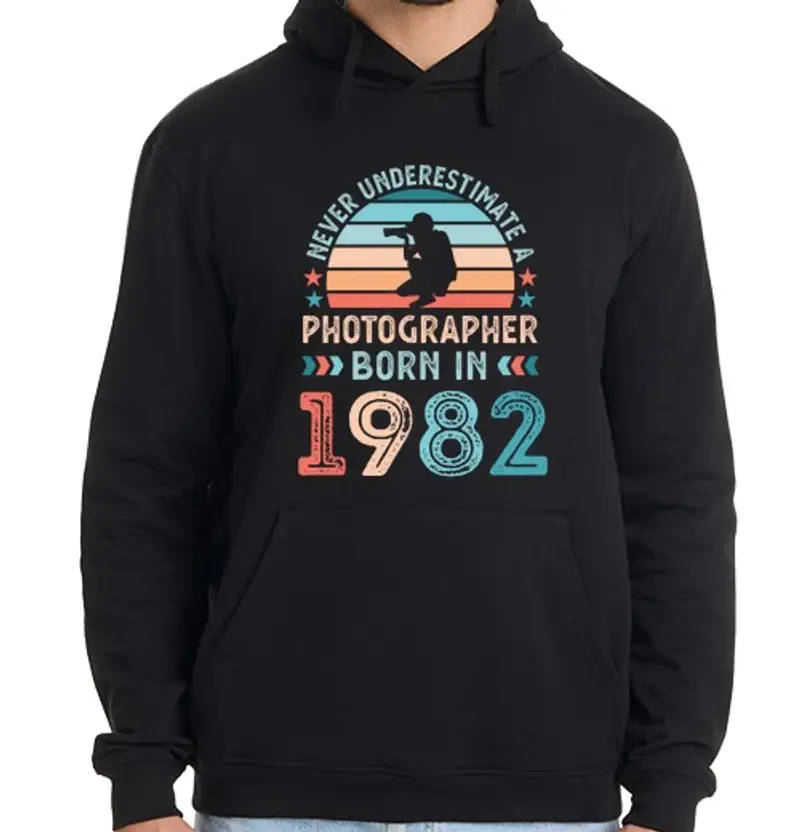 Felpa uomo con cappuccio fotografo nato 1982 40 anni