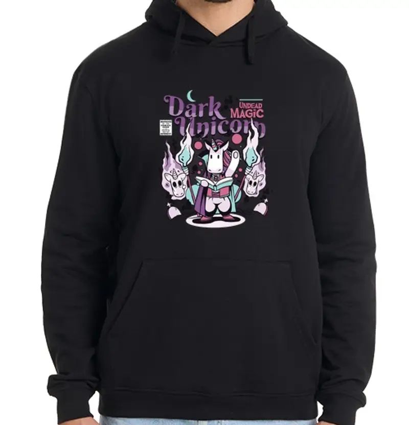 Felpa uomo con cappuccio fumetto di unicorno scuro