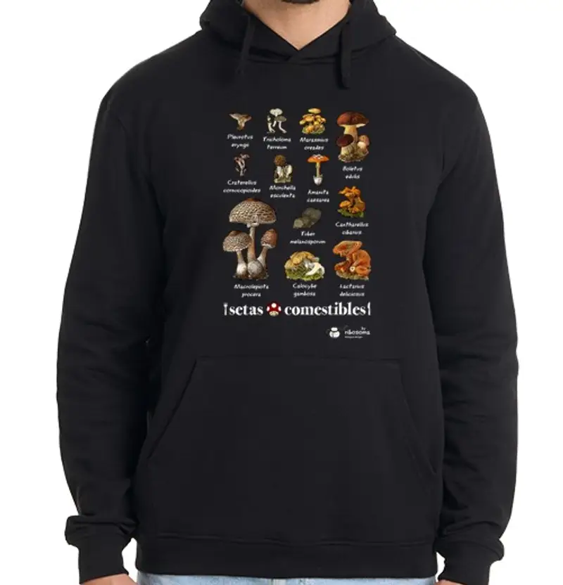 Felpa uomo con cappuccio funghi commestibili (sfondi scuri)