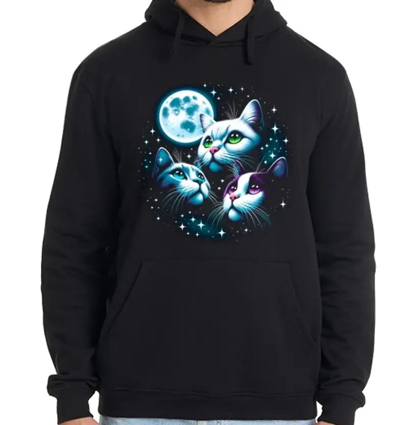 Felpa uomo con cappuccio gatto alla luce dlei luna una gatto gat