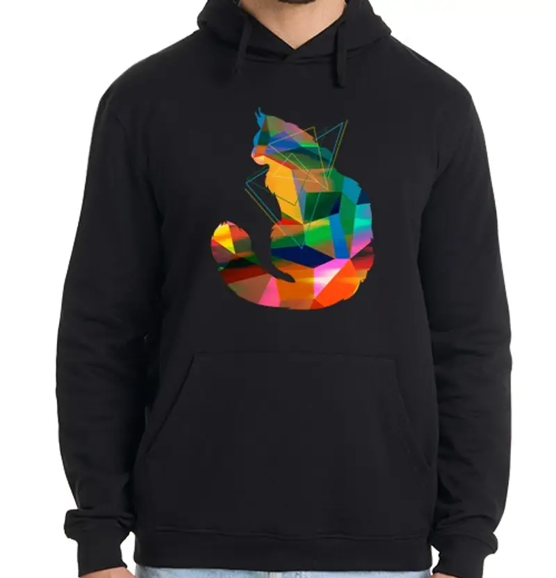 Felpa uomo con cappuccio gatto cubismo