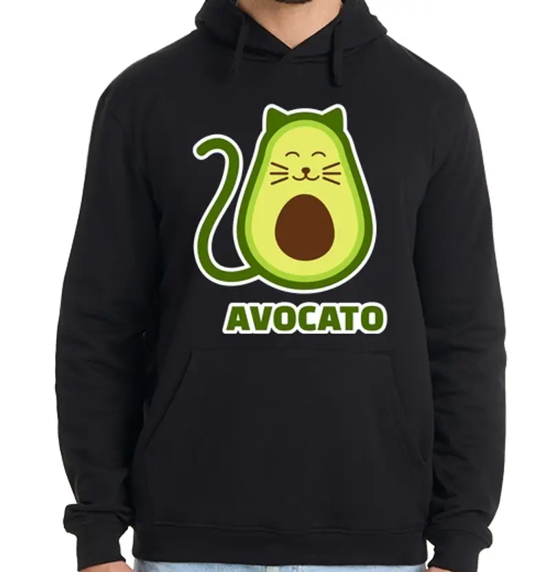 Felpa uomo con cappuccio gatto di avocado