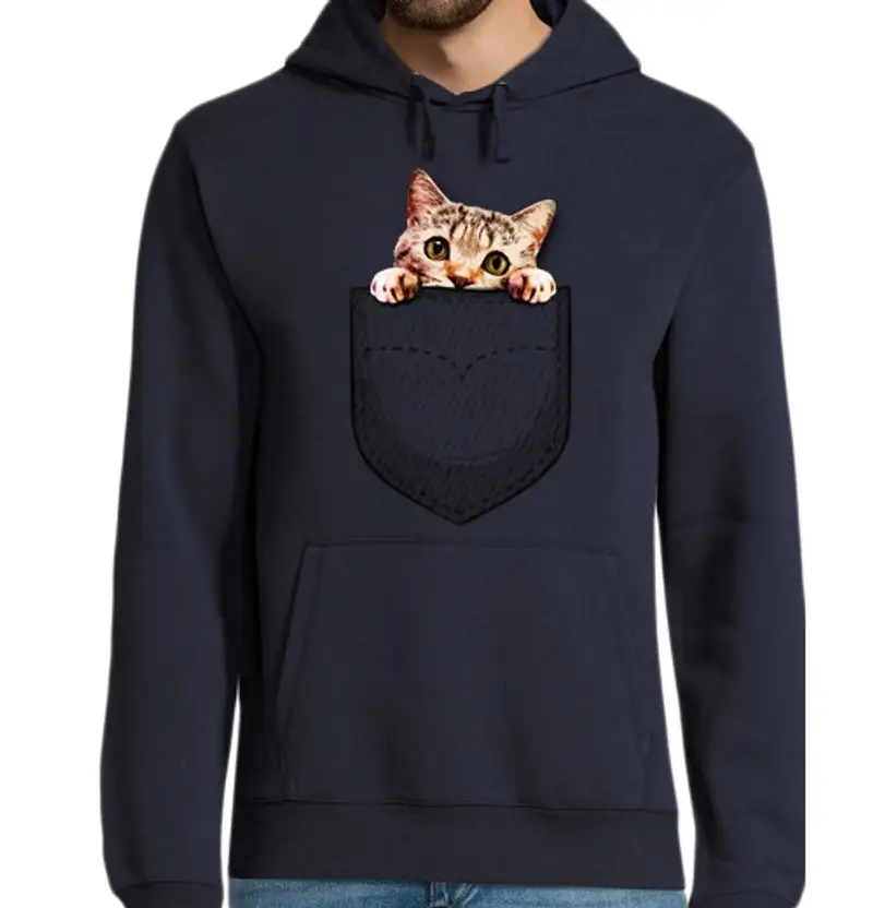 Felpa uomo con cappuccio gatto in tasca