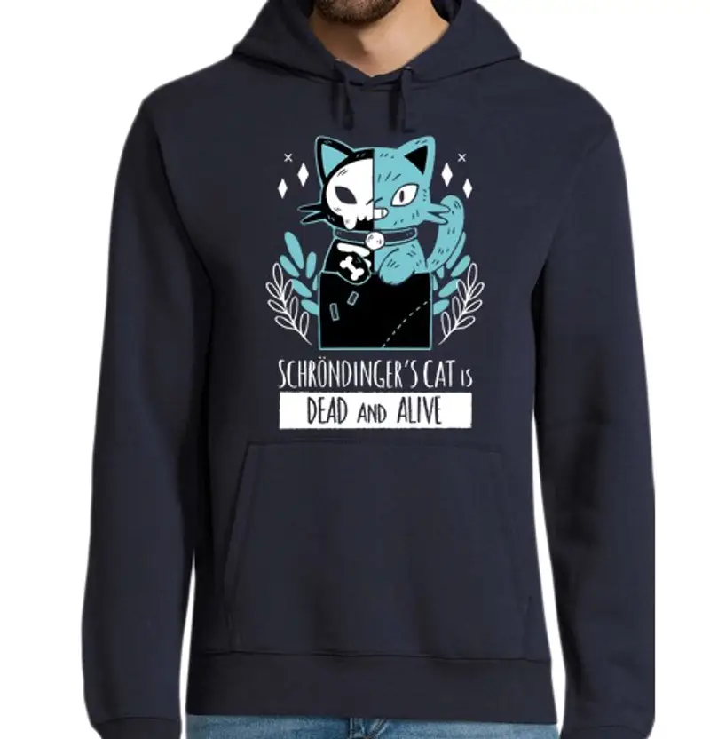 Felpa uomo con cappuccio gatto vivo e morto