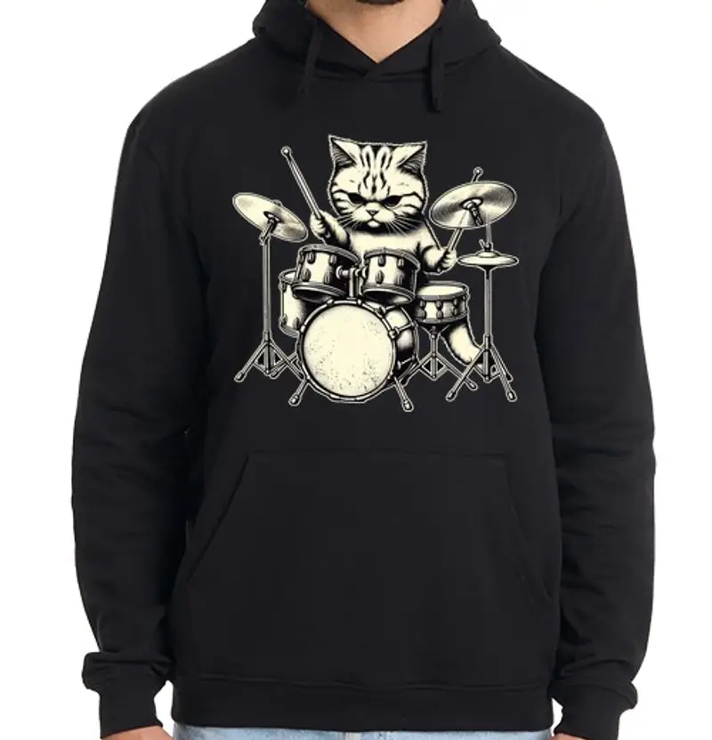 Felpa uomo con cappuccio gattoto batterista