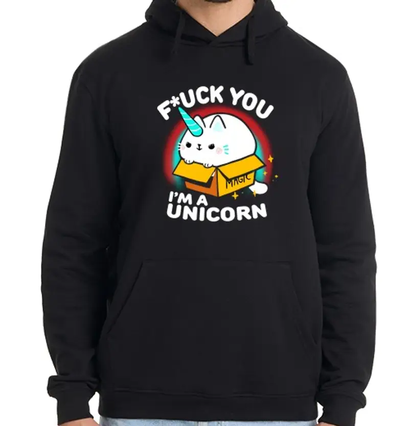 Felpa uomo con cappuccio gattoto unicorno