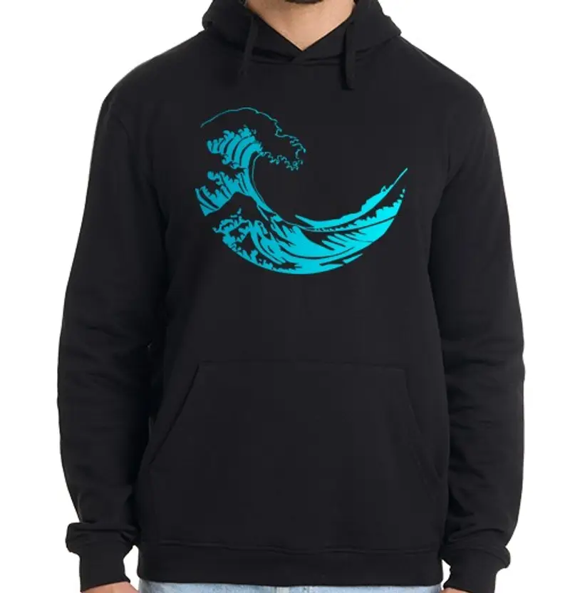 Felpa uomo con cappuccio grande ondata di k ana gawa