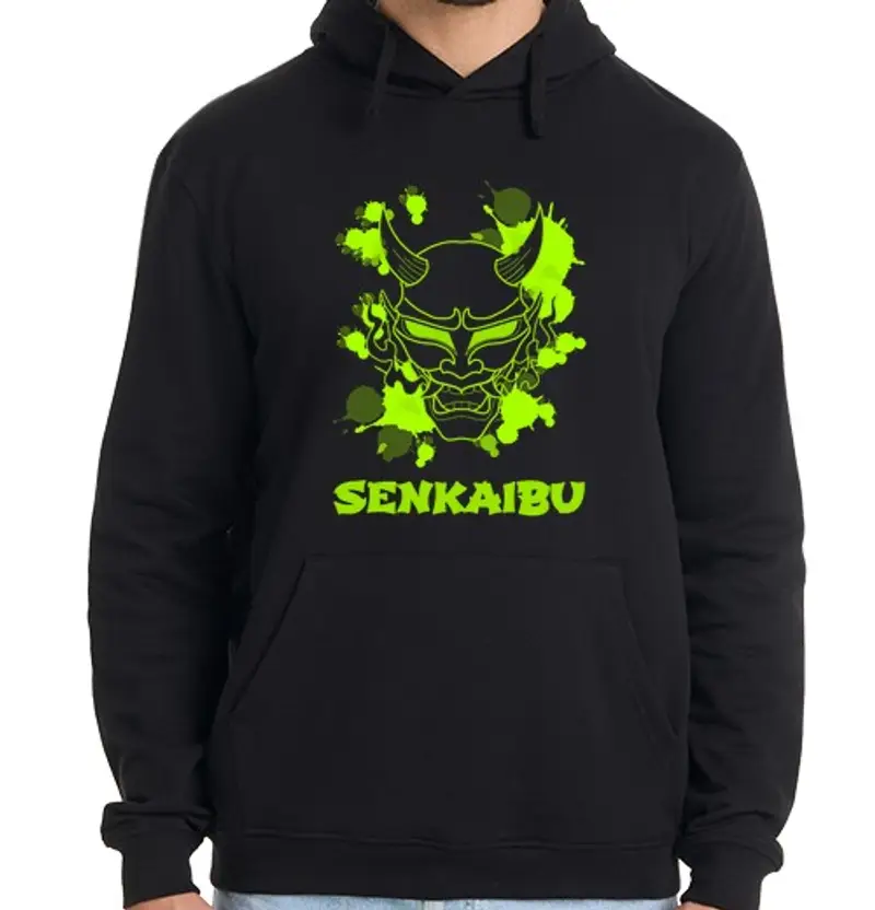 Felpa uomo con cappuccio hannya verde senkaibu