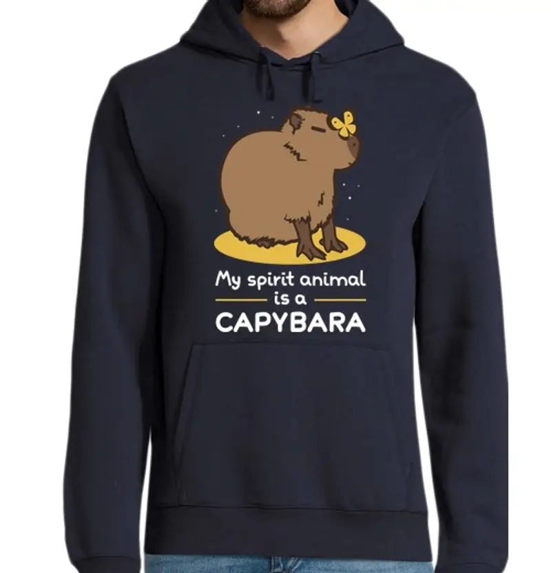 Felpa uomo con cappuccio il mio spirit animale è un cap ybara