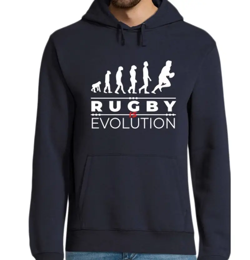 Felpa uomo con cappuccio il rugby è evoluzione - messaggio umori