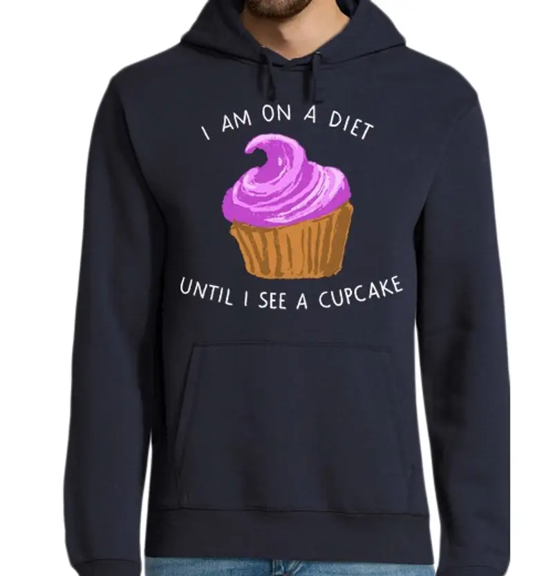 Felpa uomo con cappuccio io sono a dieta fino a quando vedo un cupcake
