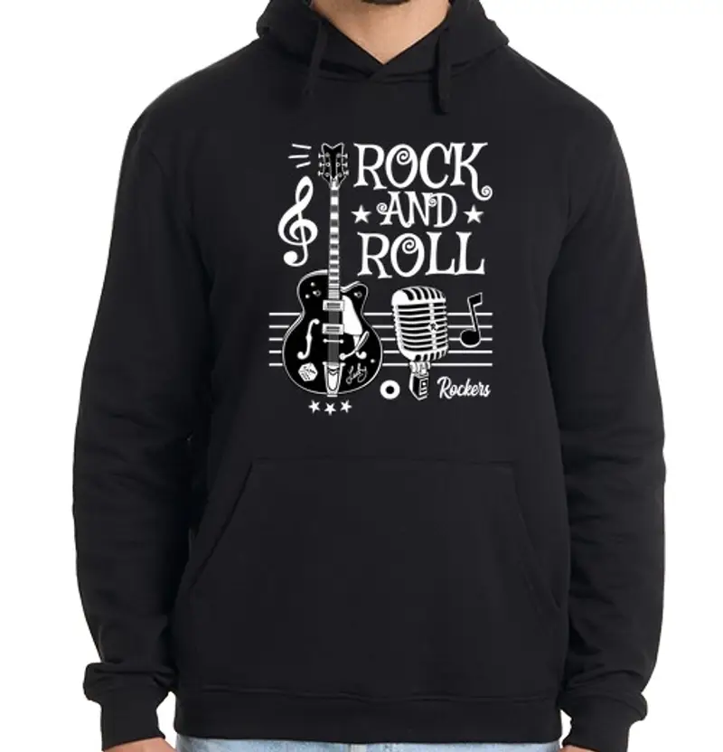Felpa uomo con cappuccio jersey rock chitarra microfono musica rockabilly rocker rock e roll 1950 60s 70s