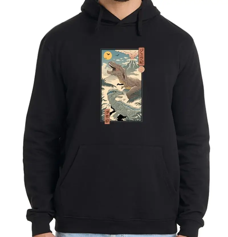 Felpa uomo con cappuccio jurassic ukiyo-e 2