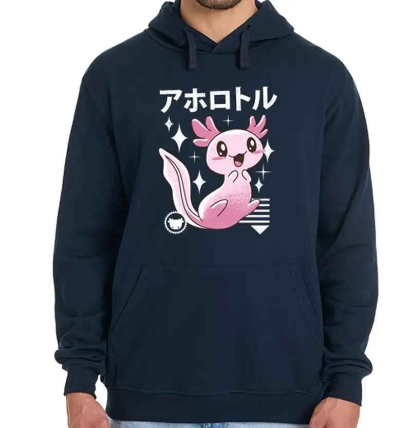 Felpa uomo con cappuccio kawaii axolotl