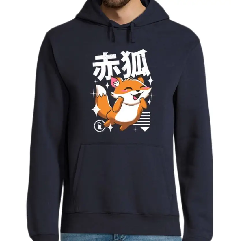 Felpa uomo con cappuccio kawaii volpe