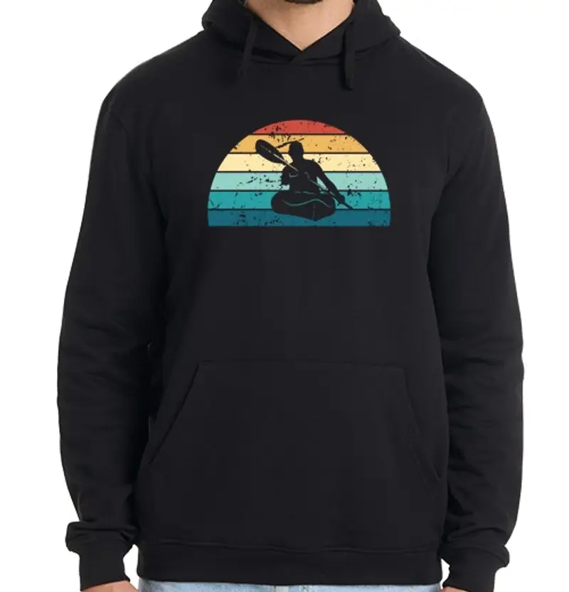 Felpa uomo con cappuccio kayak retrò tramonto kayak vintage