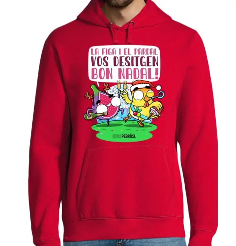 Felpa uomo con cappuccio la figa e il pardal ti desitgen bon nadal