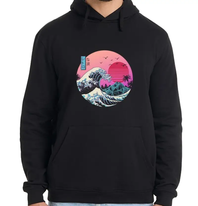 Felpa uomo con cappuccio la grande onda retrò