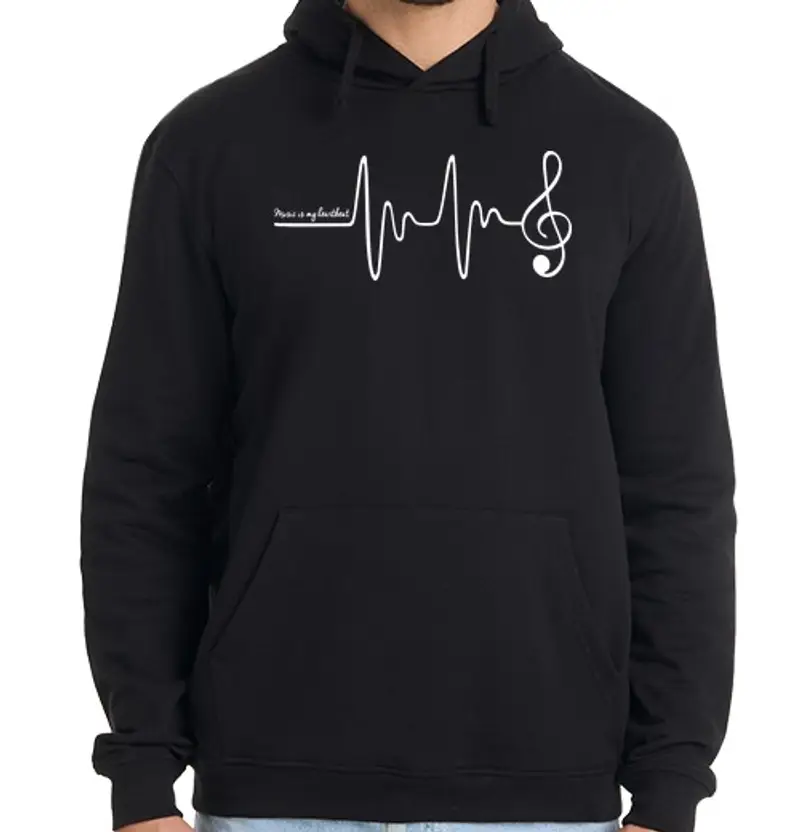 Felpa uomo con cappuccio la musica è la mia Heartb eat