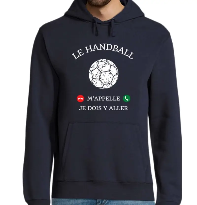 Felpa uomo con cappuccio la pallamano mi chiama umorismo pallama