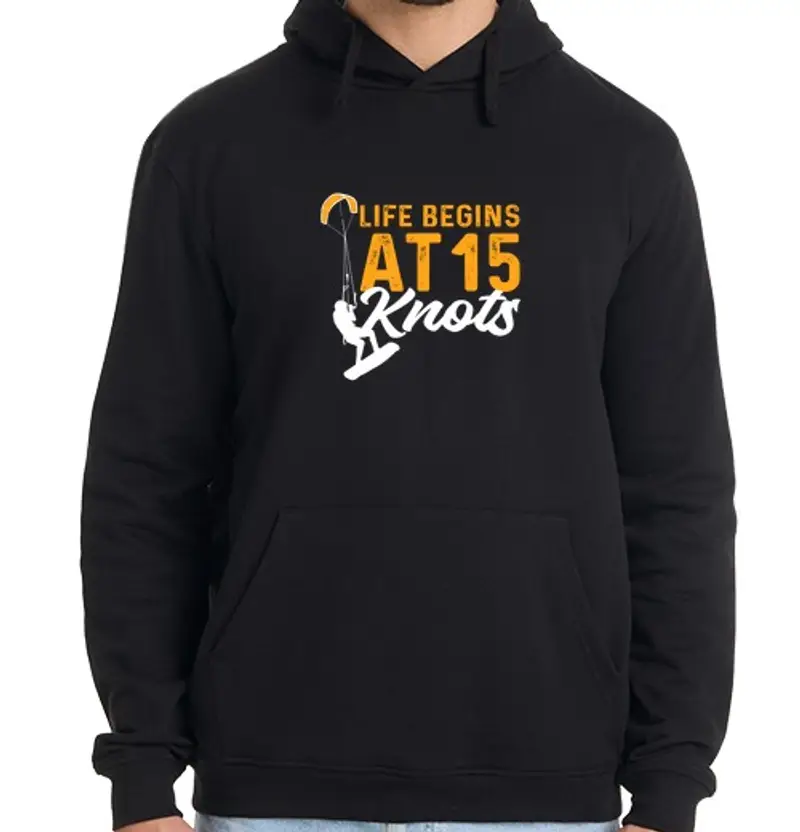 Felpa uomo con cappuccio la vita inizia a 15 nodi di kiteboardin