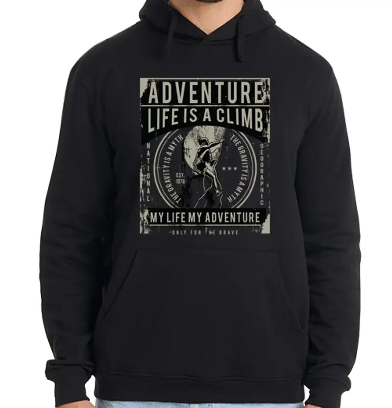 Felpa uomo con cappuccio la vita è una climb
