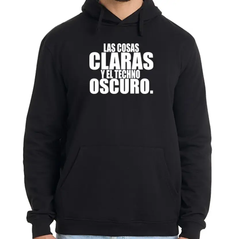 Felpa uomo con cappuccio le record di techno scuro dritto