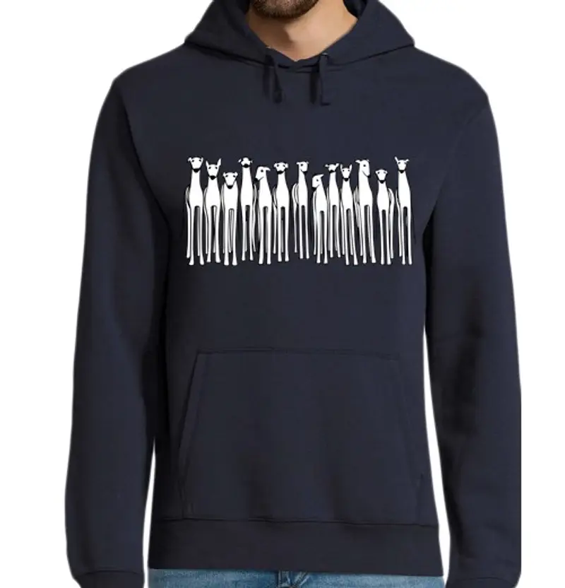 Felpa uomo con cappuccio levrieri bianchi