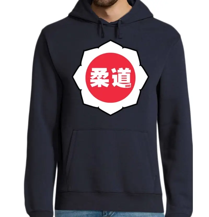 Felpa uomo con cappuccio logo judo bianco-rosso-bianco