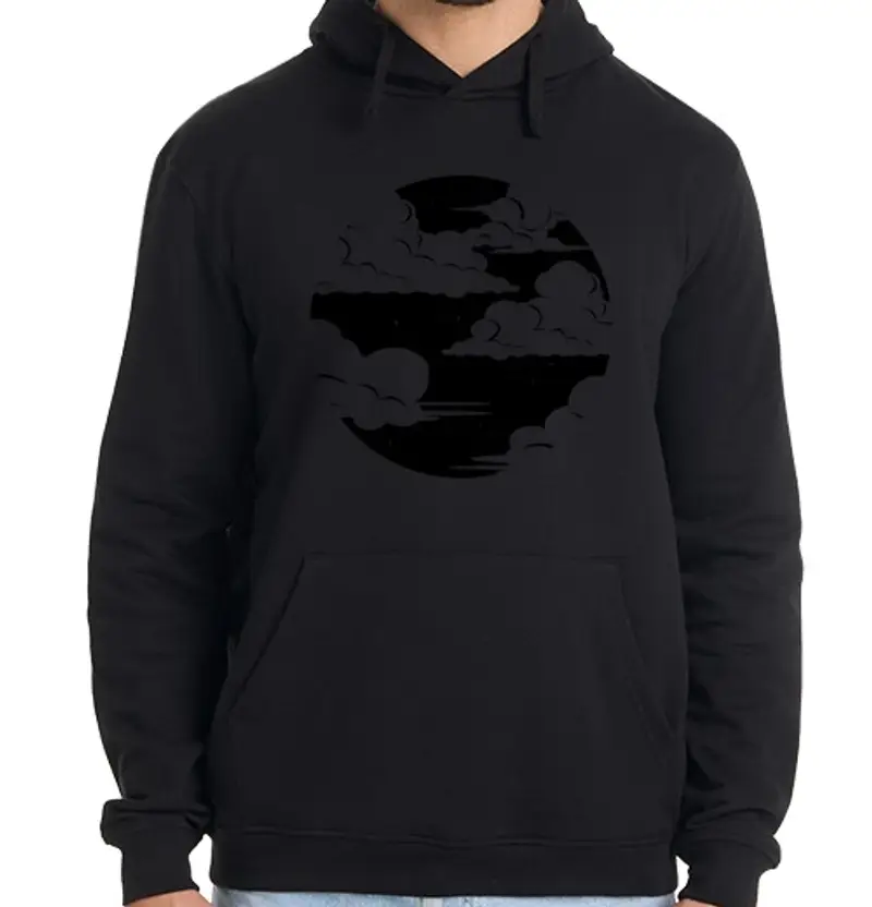 Felpa uomo con cappuccio luna nera nuvola