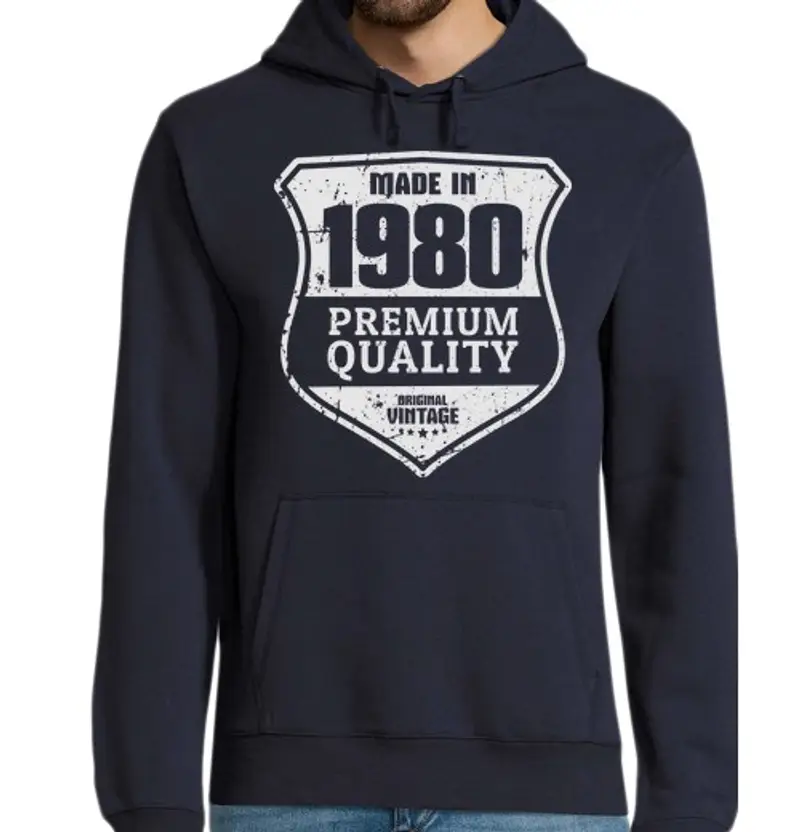 Felpa uomo con cappuccio mad e nel 1980 qualità premium vintage