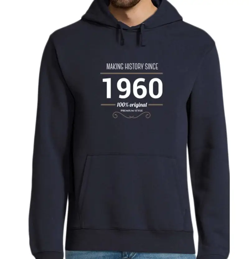 Felpa uomo con cappuccio making felpa history compleanno 1960