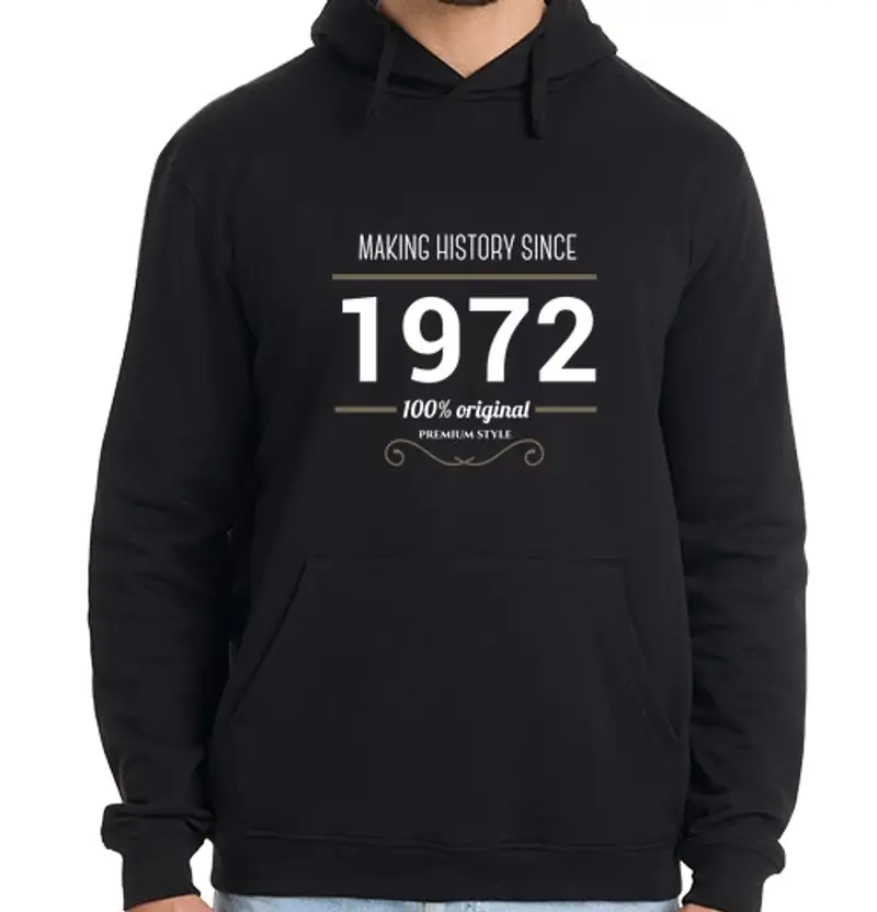 Felpa uomo con cappuccio making history 1972 testo bianco