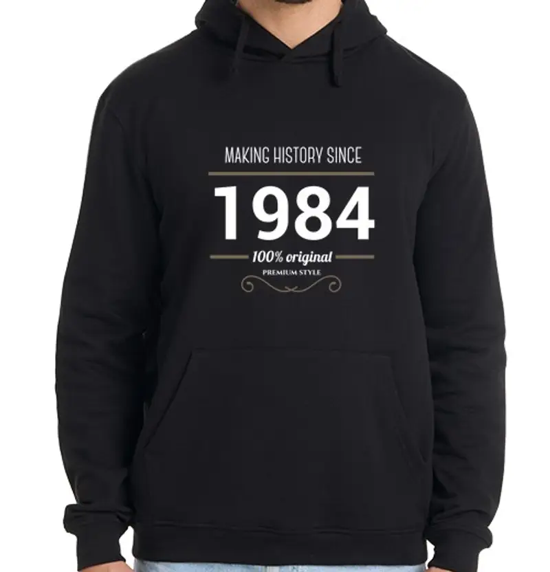 Felpa uomo con cappuccio making history 1984 testo bianco