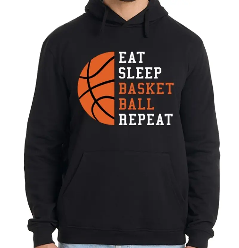 Felpa uomo con cappuccio mangia dormi ripeti basket idea regalo