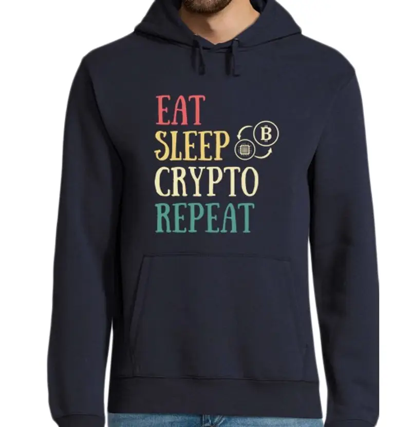 Felpa uomo con cappuccio mangia dormire criptovaluta umorismo cr