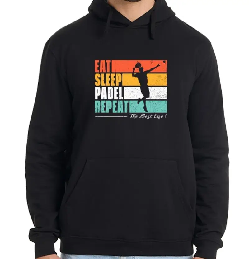 Felpa uomo con cappuccio mangia il padel del sonno ripeti i fan