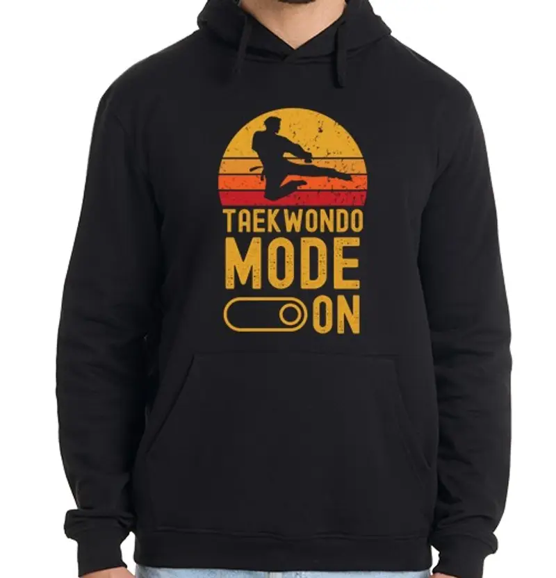 Felpa uomo con cappuccio modalità taekwondo su retro