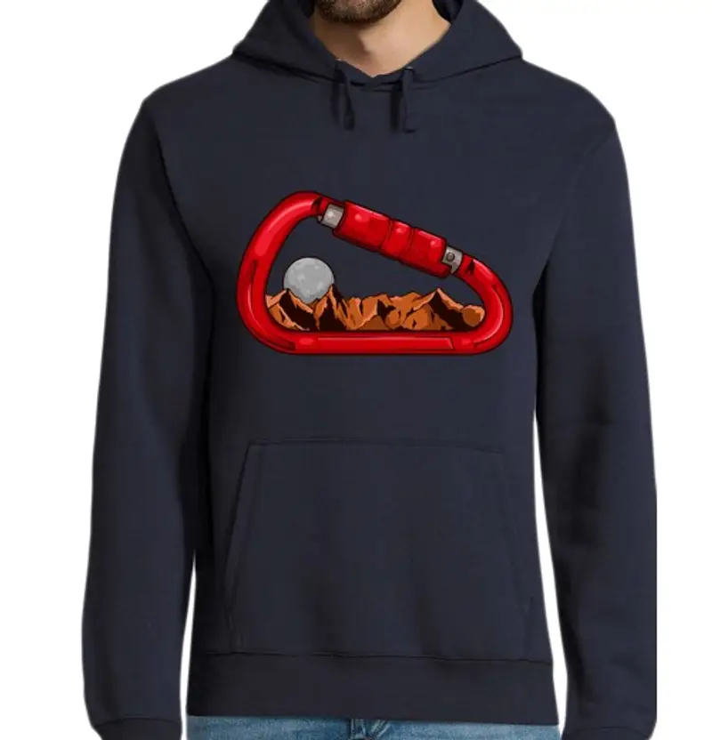 Felpa uomo con cappuccio moschettone arrampicata sulle montagne e sulla luna, sport in montagna, natura