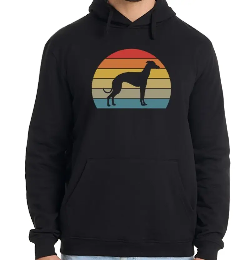 Felpa uomo con cappuccio motivo di amore di cane levriero retrò