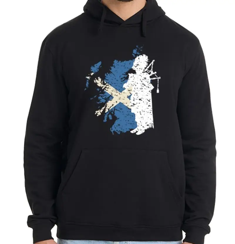 Felpa uomo con cappuccio motivo di cornamusa con la bandiera del