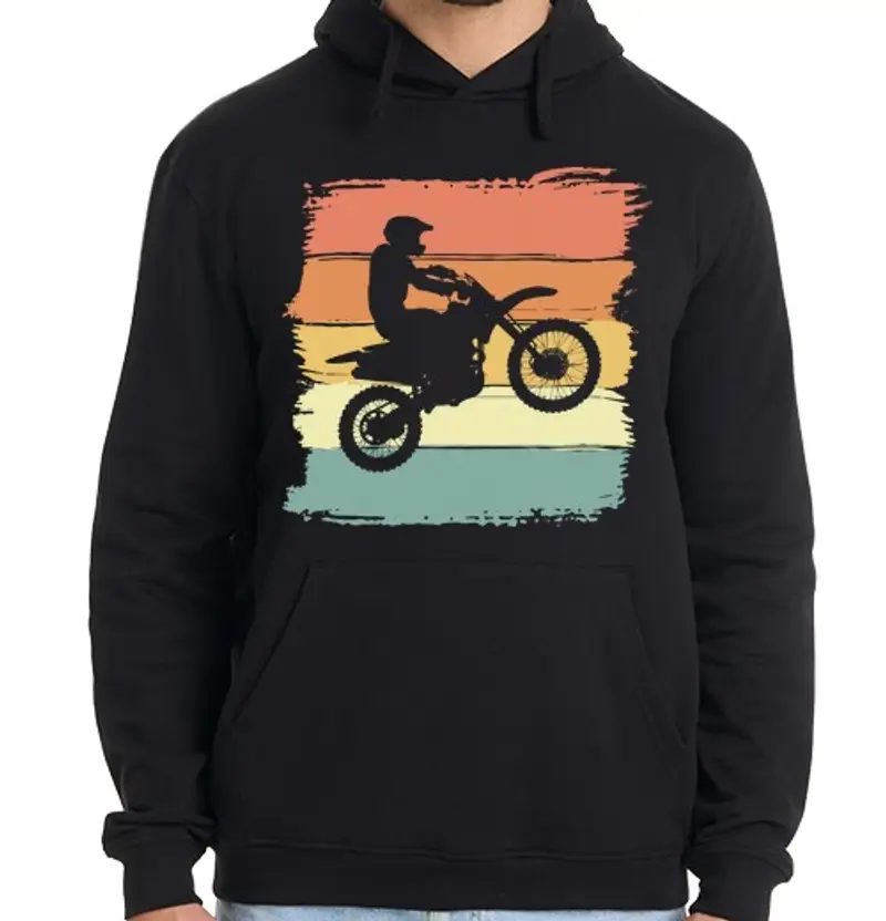 Felpa uomo con cappuccio moto da cross vintage retrò per